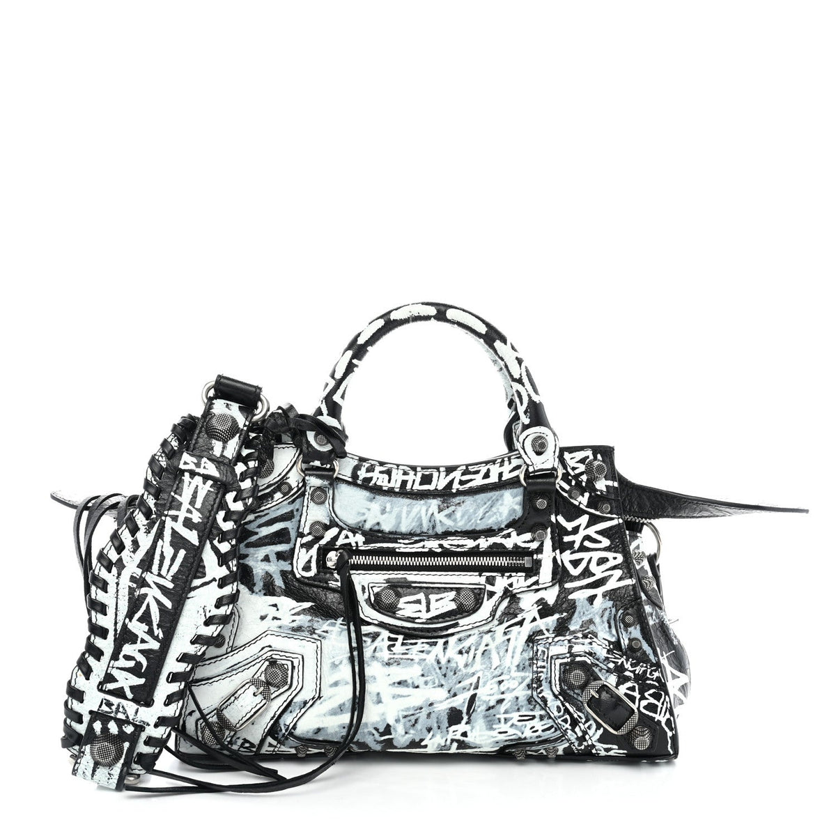 Agneau Arena Graffiti Neo Cagole City Handbag XS Black White