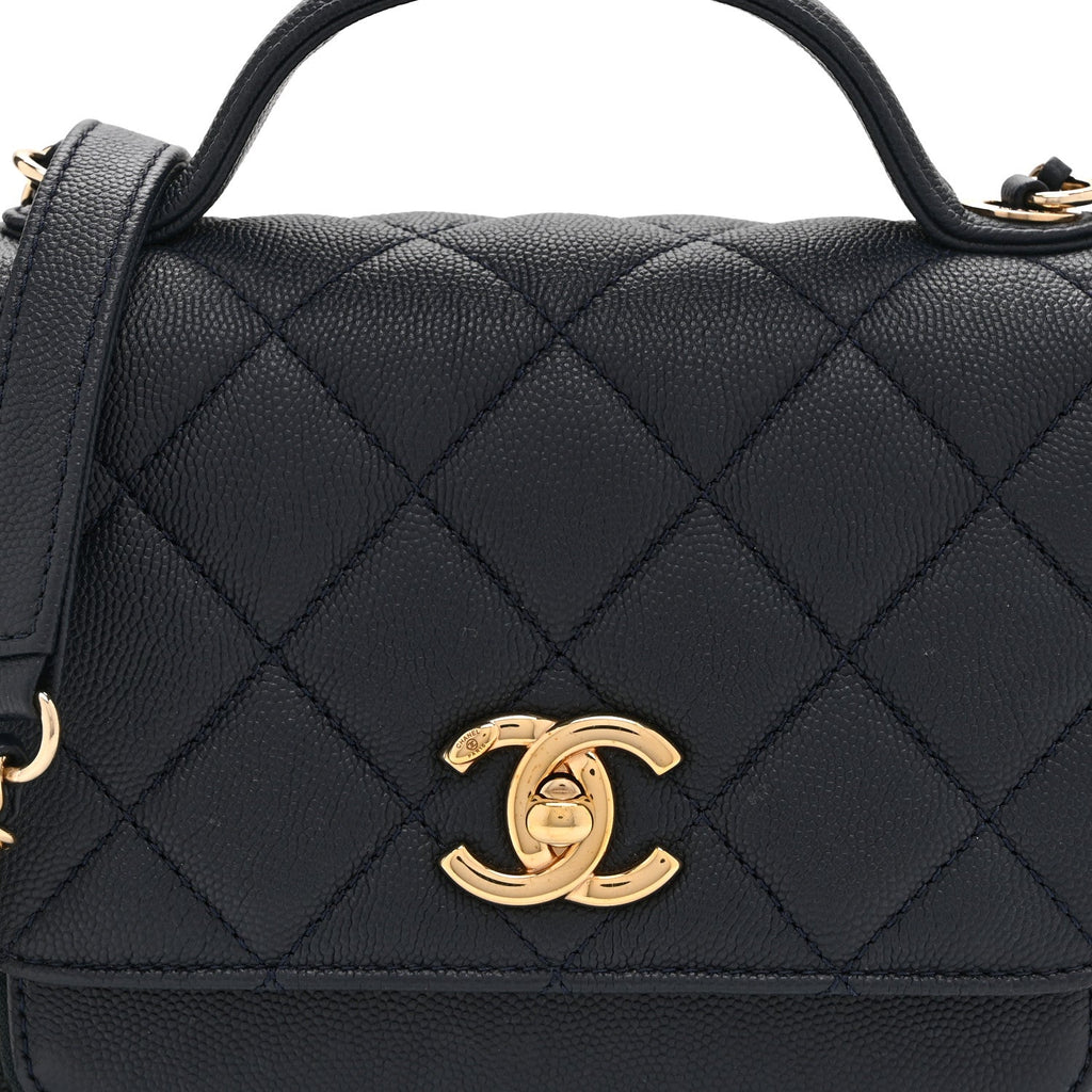 Caviar Quilted Mini Business Affinity Flap Navy Blue