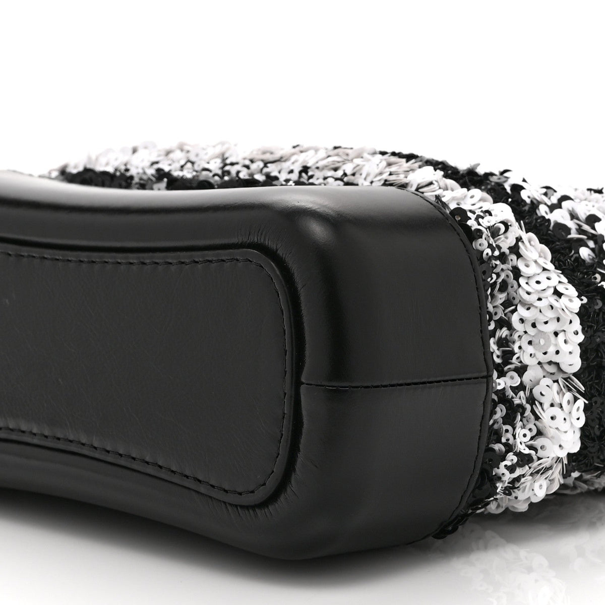 Sequin Calfskin Small Gabrielle Hobo Black White