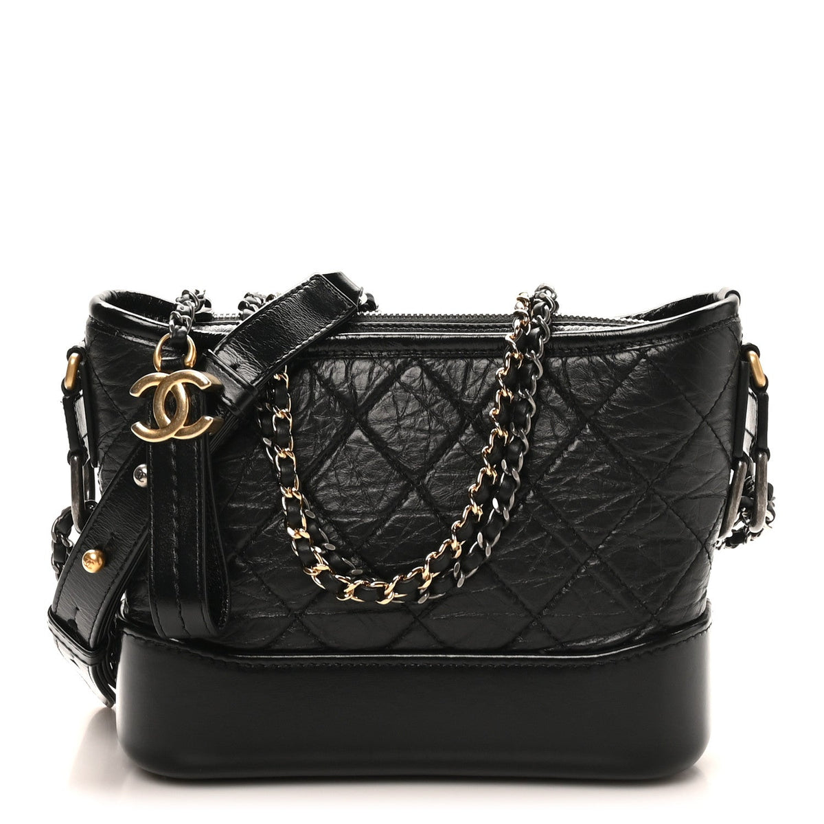 Aged Calfskin Quilted Small Gabrielle Hobo Black
