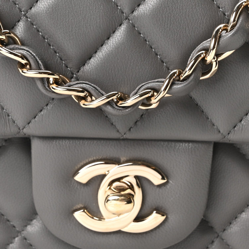 Lambskin Quilted Mini Rectangular Flap Dark Grey