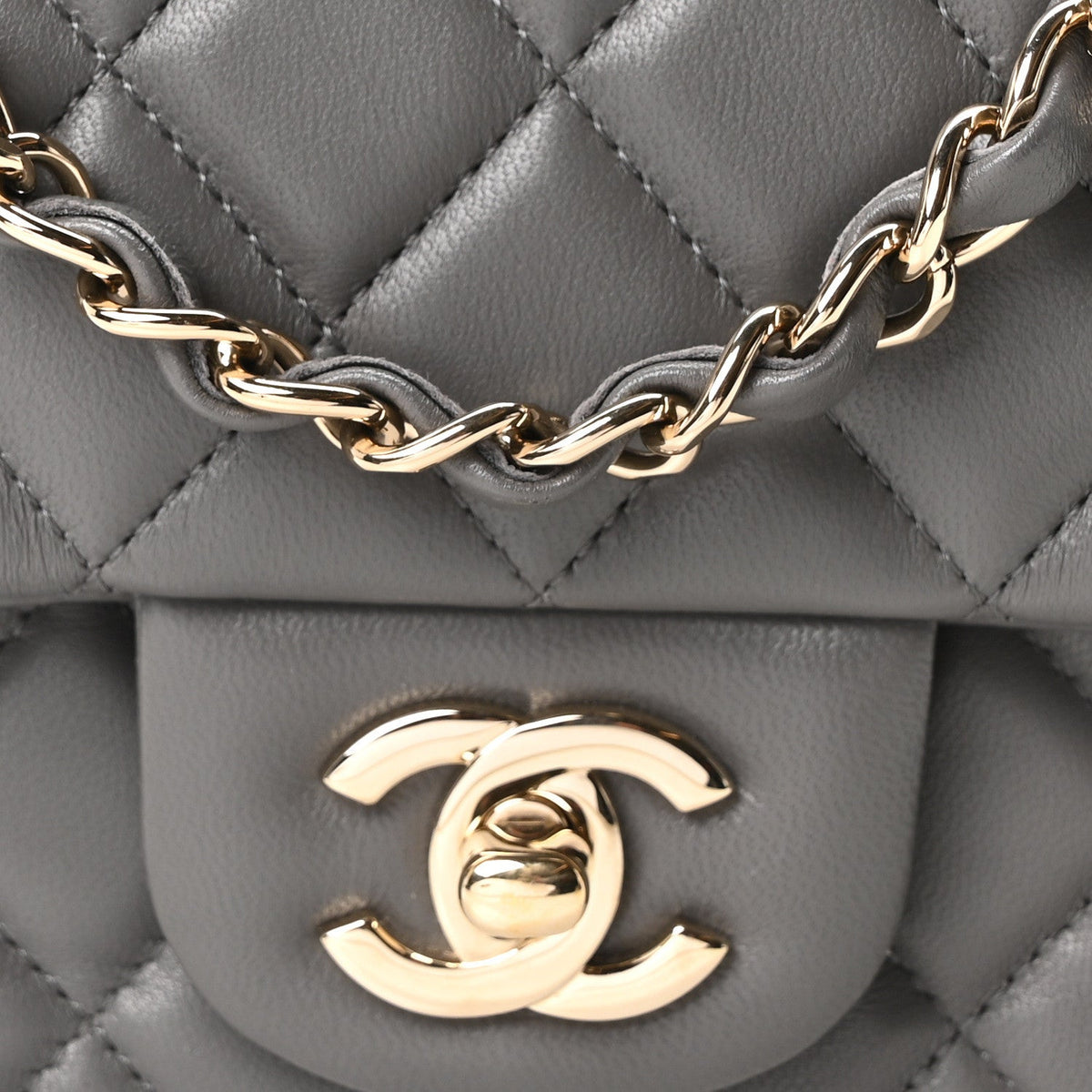 Lambskin Quilted Mini Rectangular Flap Dark Grey
