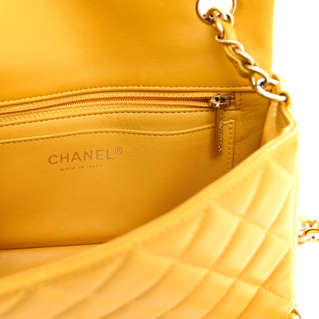 Lambskin Quilted Mini Rectangular Flap Yellow