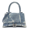 Nappa Denim Printed Small Hourglass Top Handle Bag Denim Blue