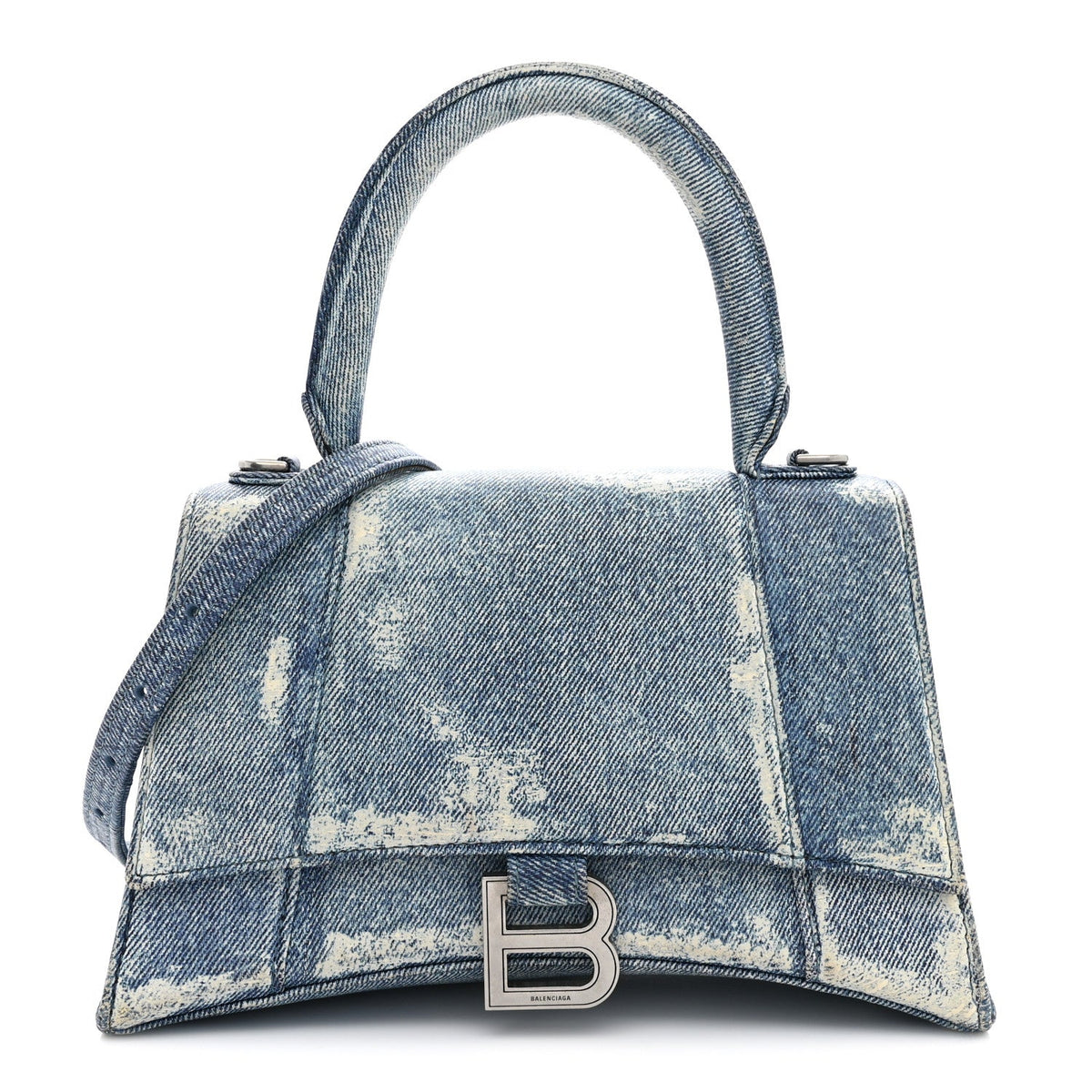 Nappa Denim Printed Small Hourglass Top Handle Bag Denim Blue