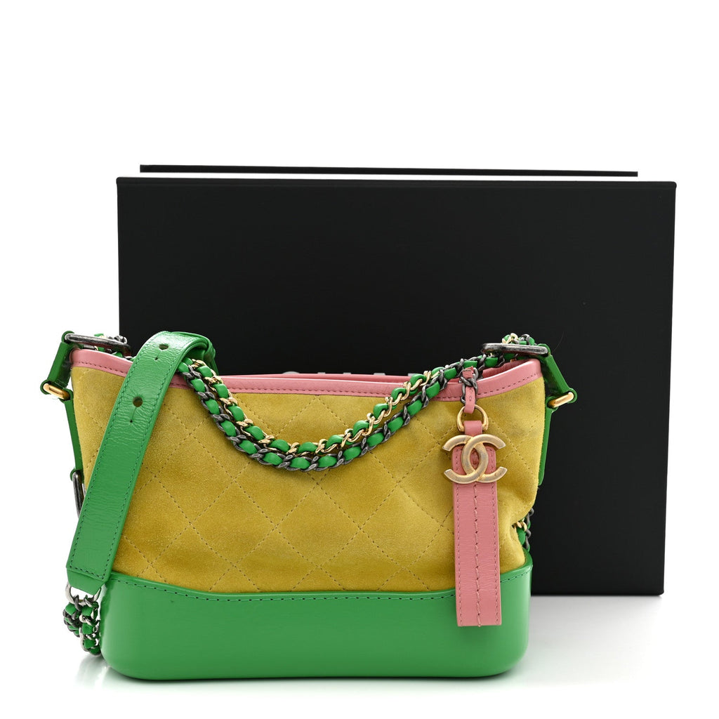 Suede Calfskin Quilted Small Gabrielle Hobo Pink Green Yellow