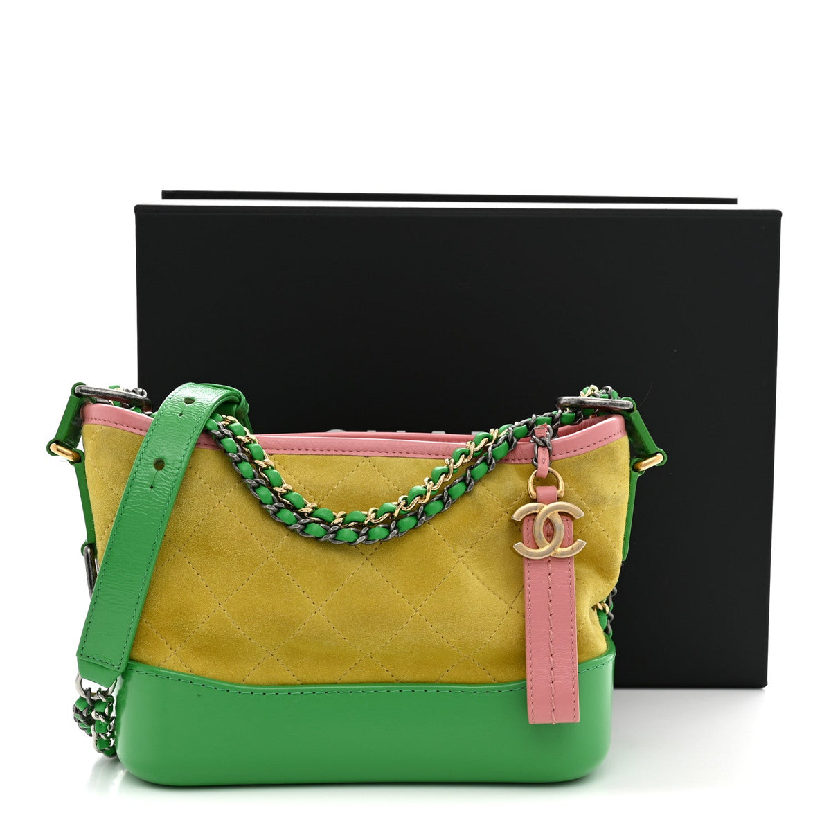 Suede Calfskin Quilted Small Gabrielle Hobo Pink Green Yellow