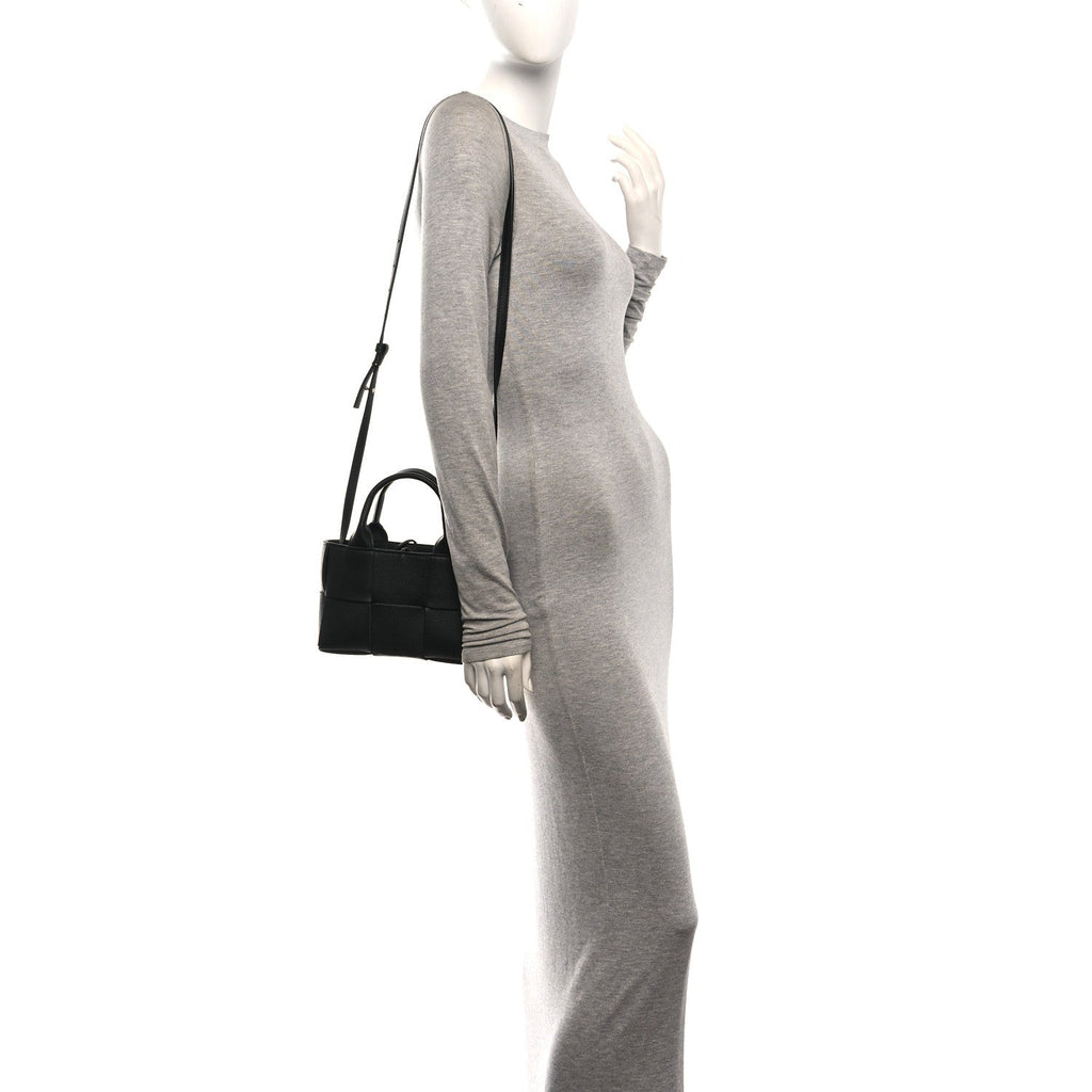 Grained Calfskin Maxi Intrecciato Mini Arco Tote Black