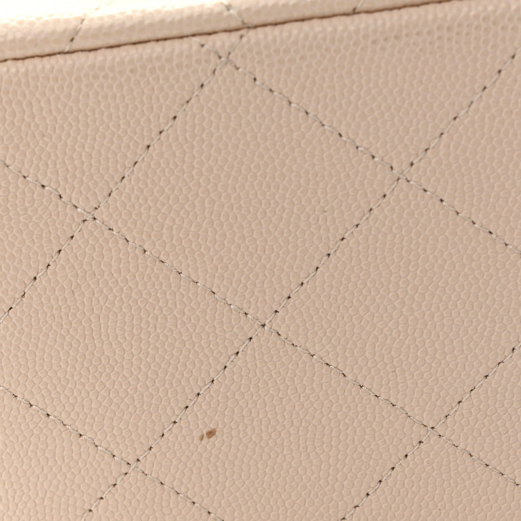 Caviar Quilted Jumbo Double Flap Light Beige