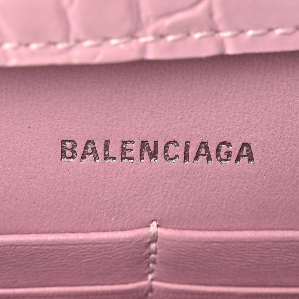 Shiny Calfskin Crocodile Embossed Hourglass Chain Bag Powder Pink
