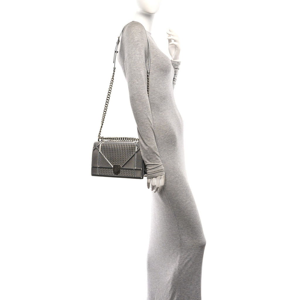 Metallic Patent Micro-Cannage Medium Diorama Flap Bag Silver