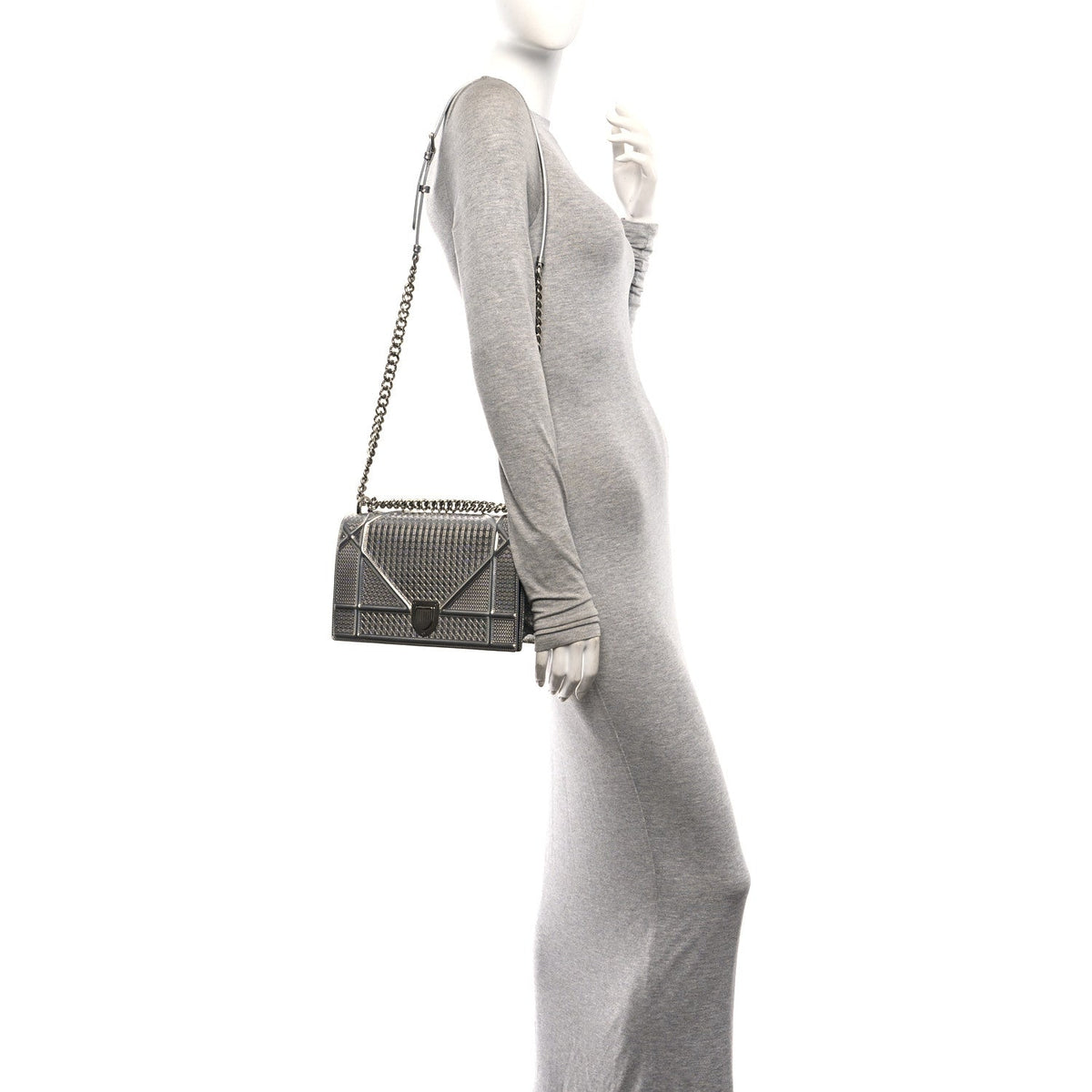 Metallic Patent Micro-Cannage Medium Diorama Flap Bag Silver