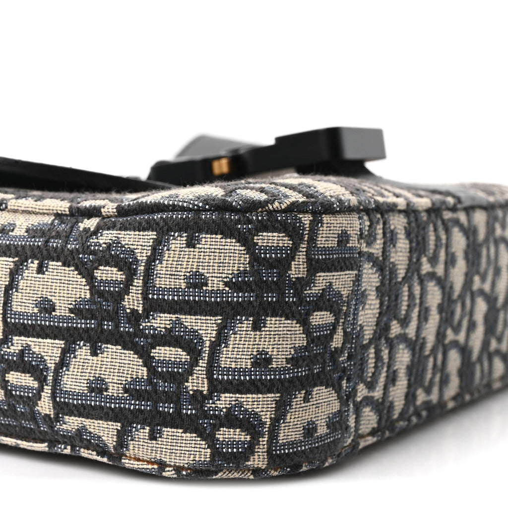 Oblique Jacquard Grained Calfskin Small Saddle Messenger Bag Beige Black