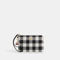 Coach Outlet Corner Zip Wristlet With Gingham Print And Charm