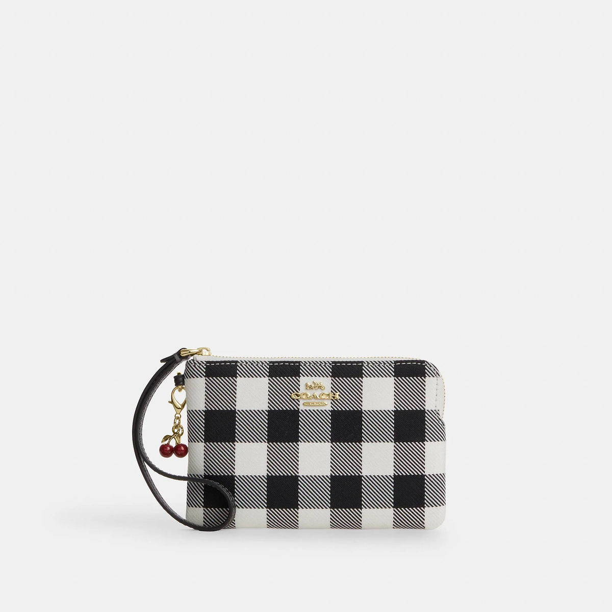Coach Outlet Corner Zip Wristlet With Gingham Print And Charm