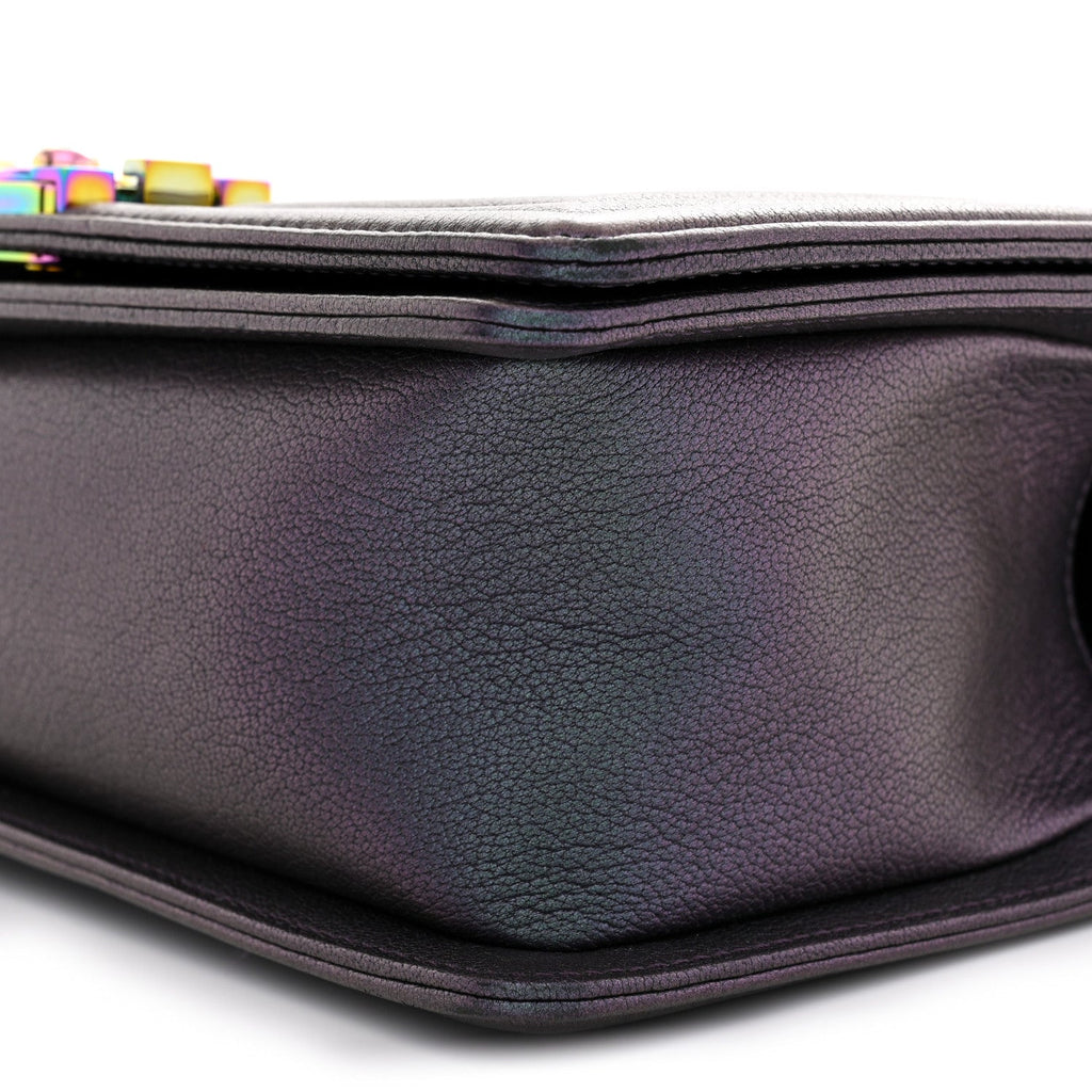 Iridescent Goatskin Quilted Medium Boy Flap Purple