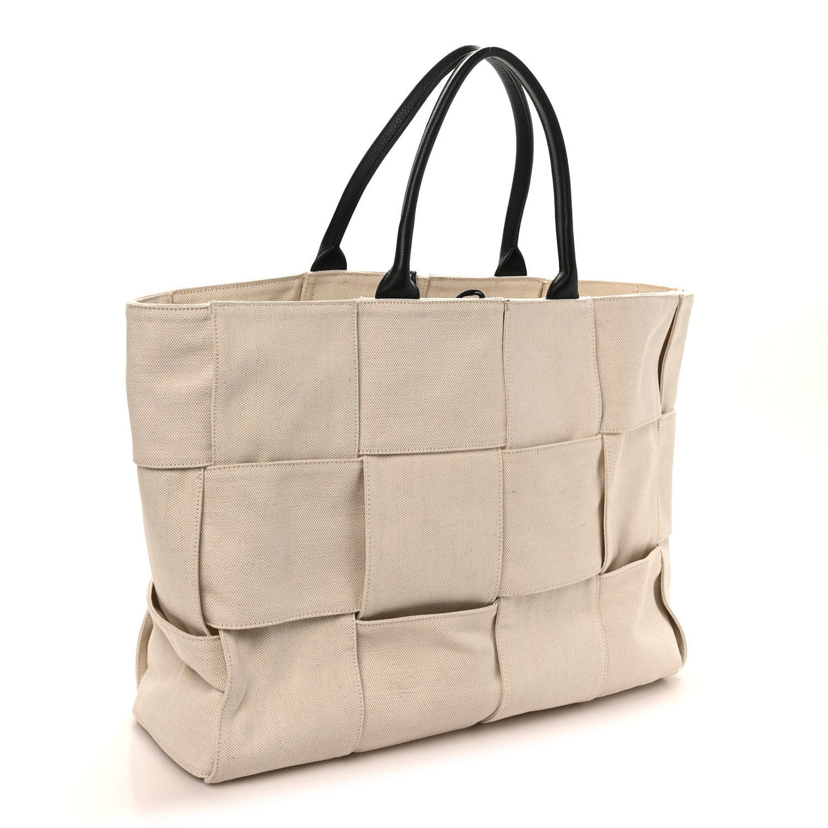 Canvas Maxi Intrecciato Large Arco Tote Beige Black