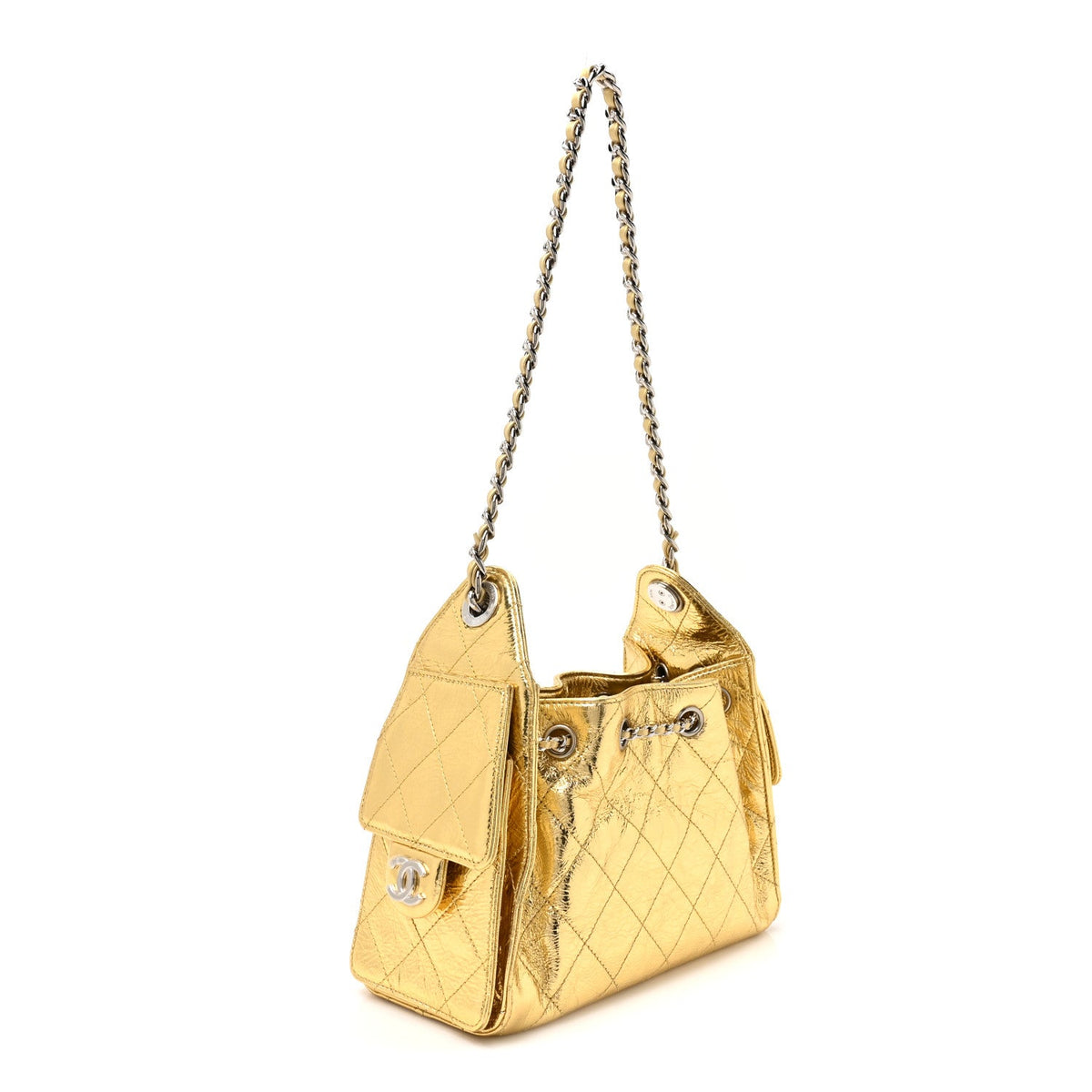 Metallic Aged Calfskin Mini Chanel 25 Handbag Gold