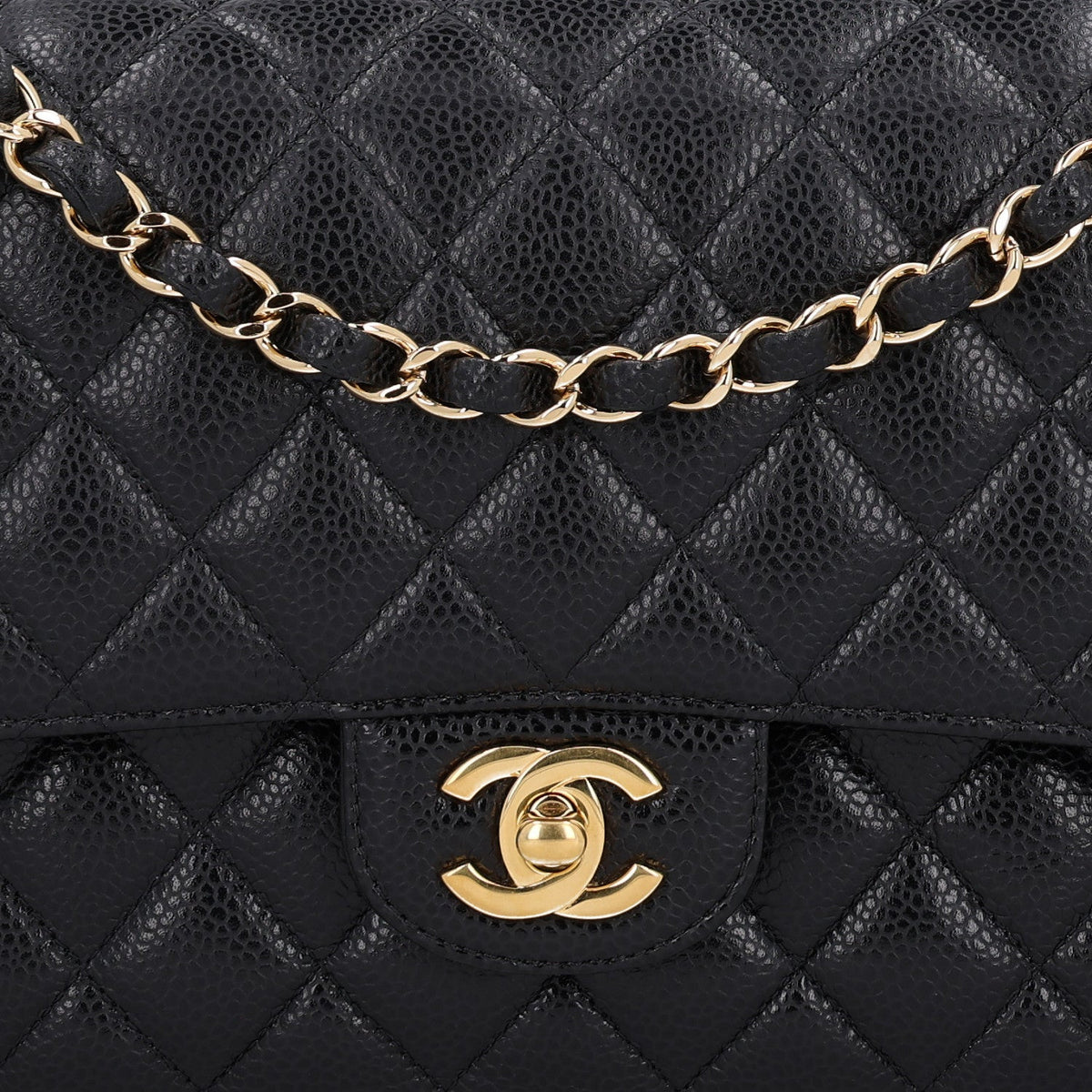 Caviar Quilted Medium Double Flap Black