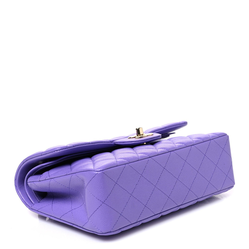 Caviar Quilted Small Double Flap Purple