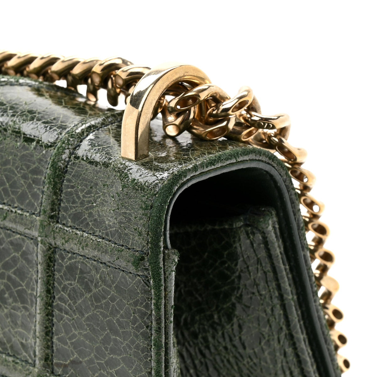 Ceramic Effect Deerskin Large Diorama Flap Bag Malachite Green