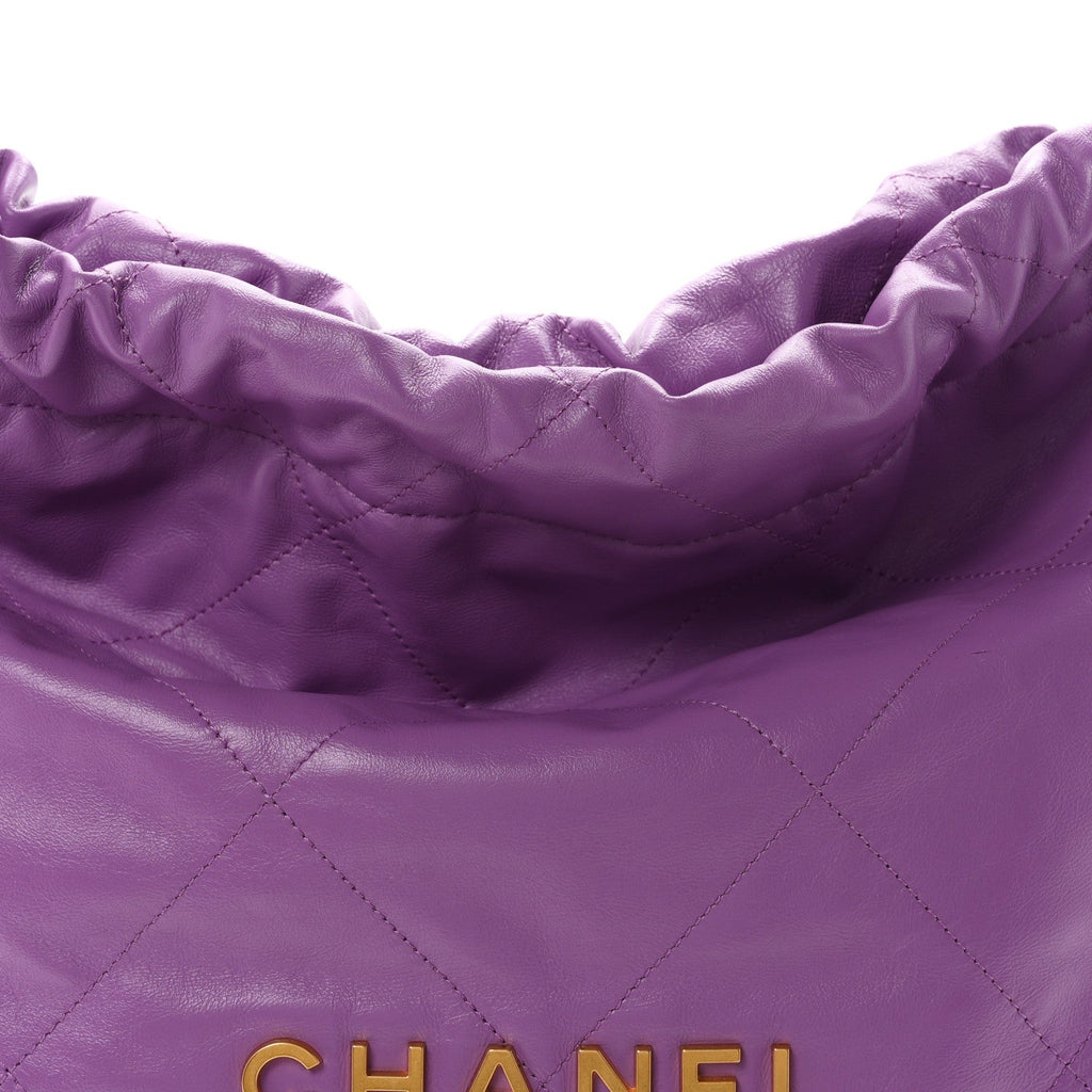 Shiny Calfskin Quilted Chanel 22 Purple