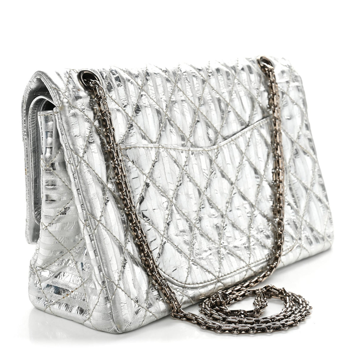 Metallic Calfskin Striped 2.55 Reissue 227 Silver