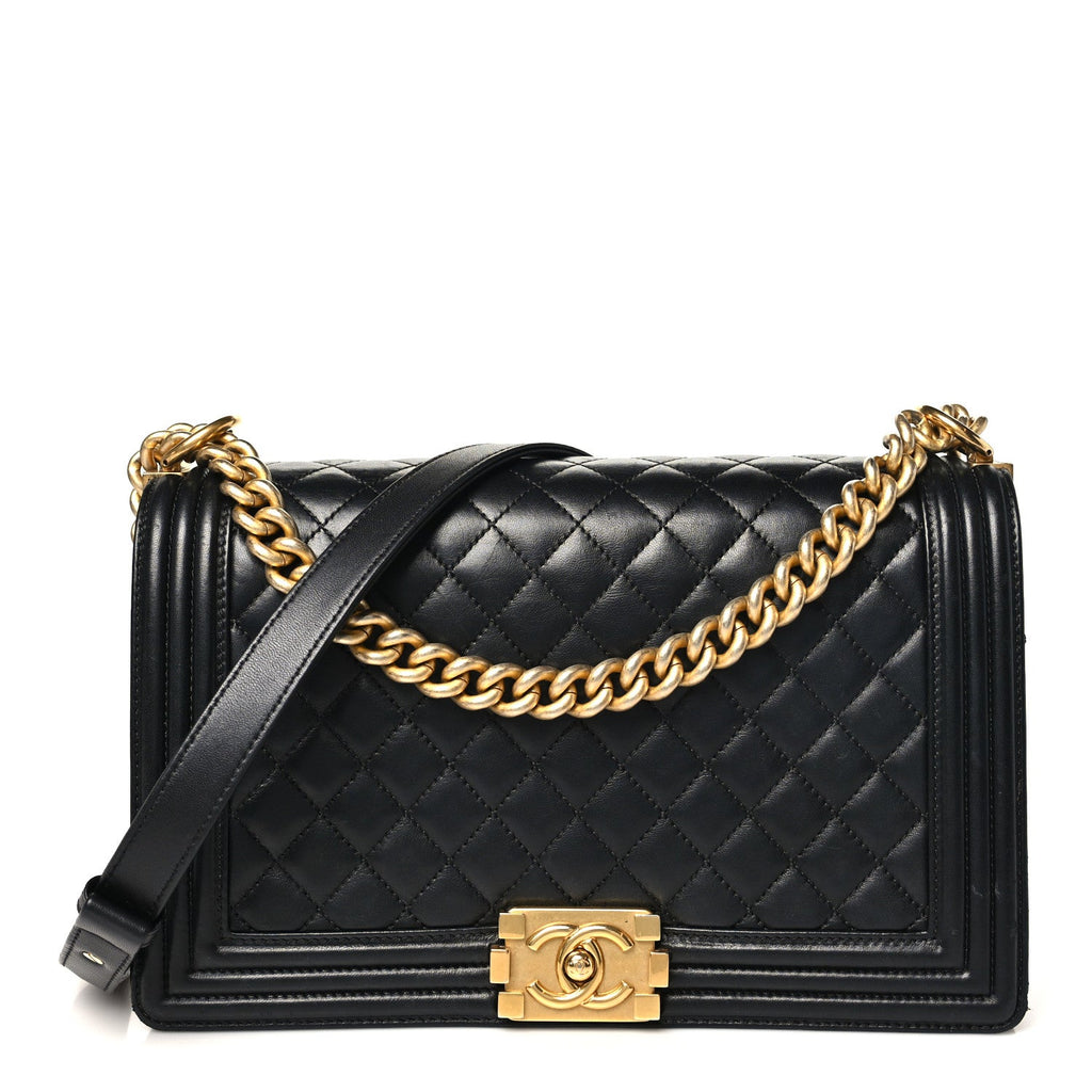 Lambskin Quilted New Medium Boy Flap Black