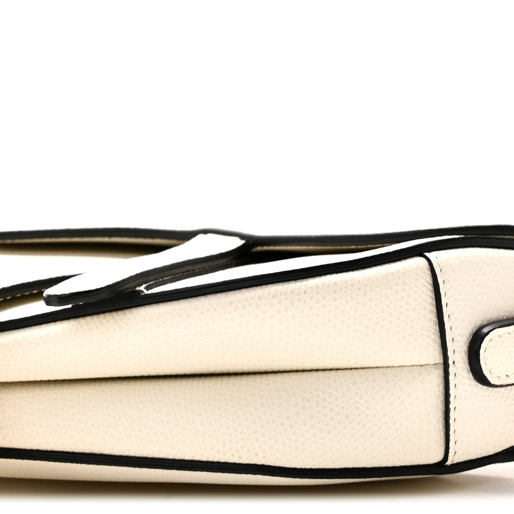 Grained Calfskin Mini Saddle Bag White