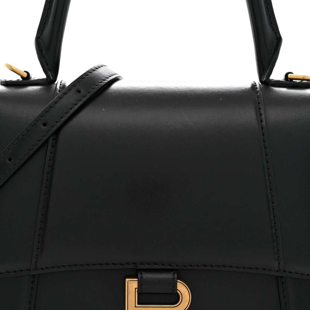 Shiny Box Calfskin Small Hourglass Top Handle Bag Black