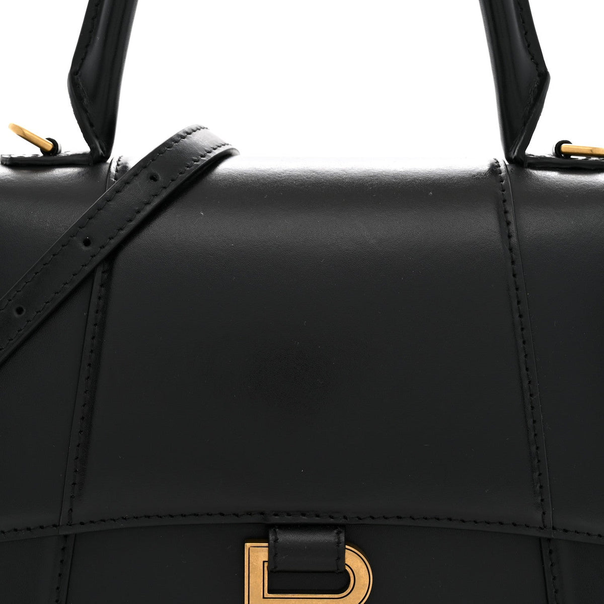 Shiny Box Calfskin Small Hourglass Top Handle Bag Black