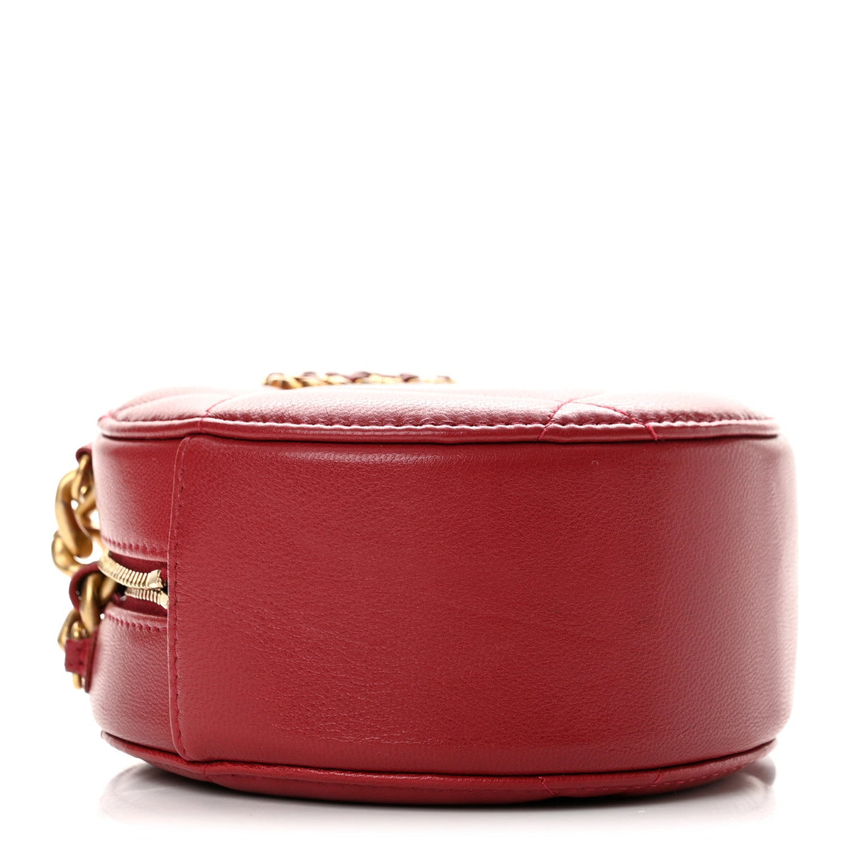 Shiny Goatskin Quilted Chanel 19 Round Clutch With Chain Red