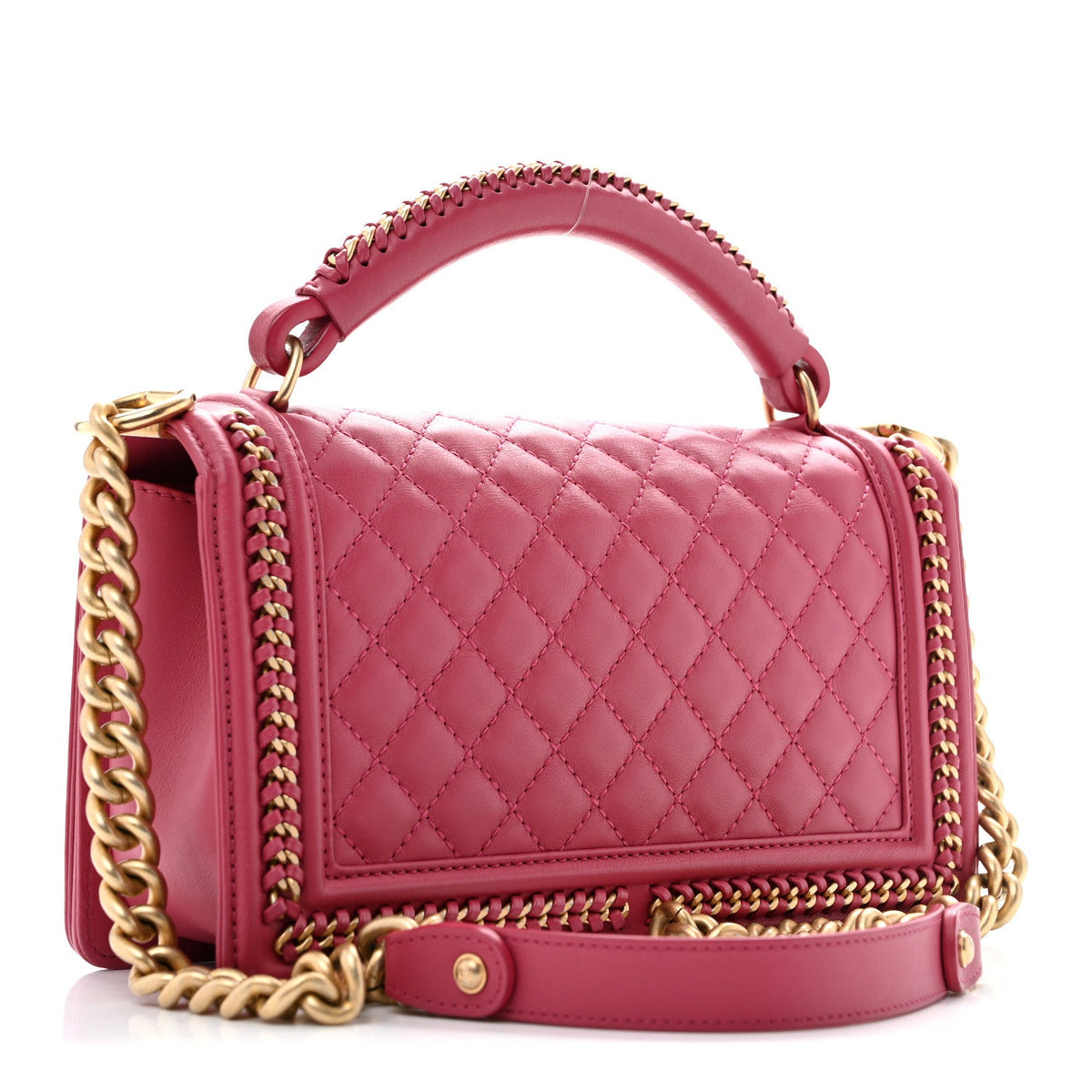 Calfskin Quilted Medium Top Handle Boy Flap Pink
