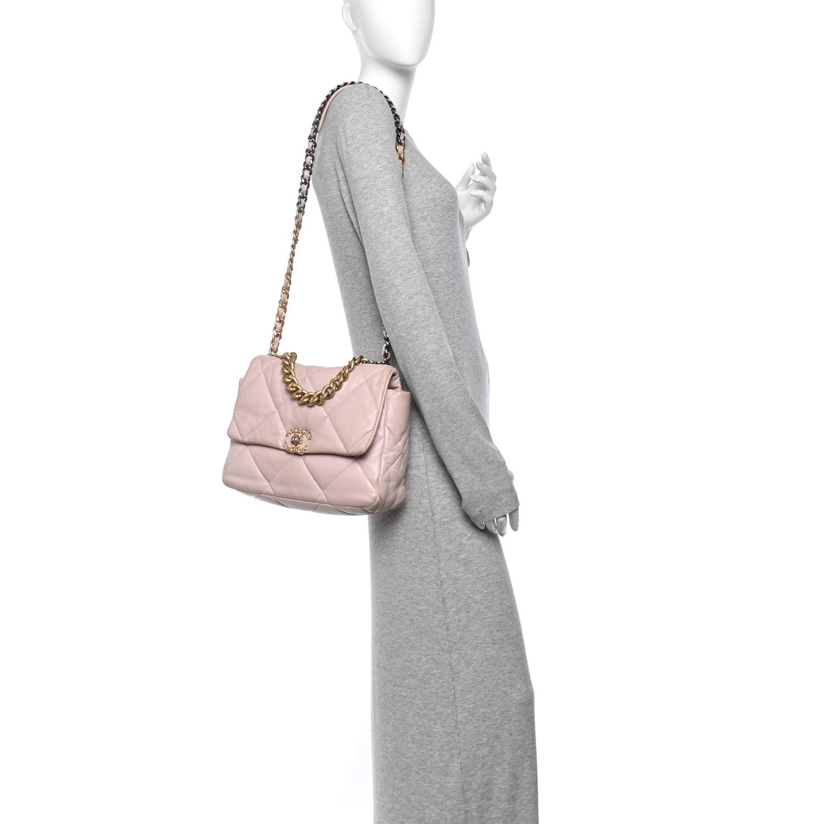 Lambskin Quilted Large Chanel 19 Flap Light Pink