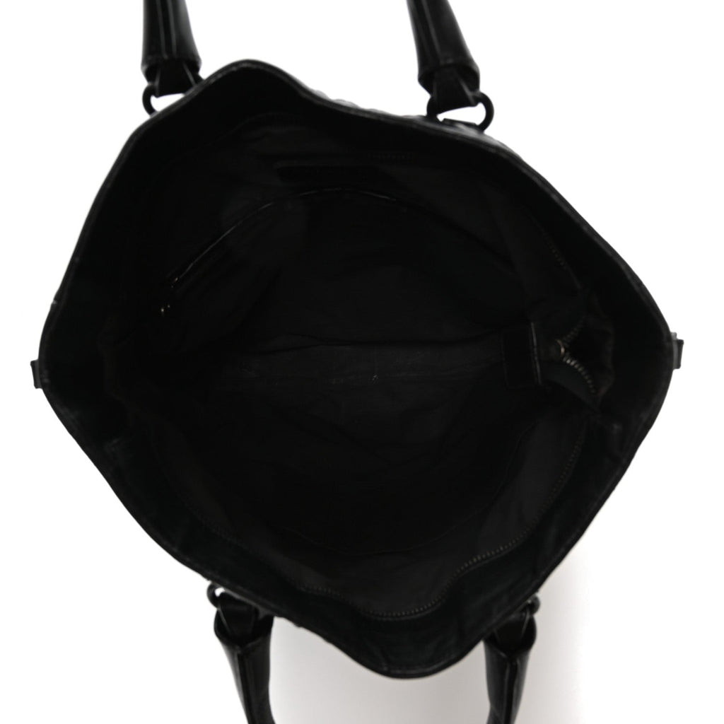 Nappa Intrecciato Front Pocket Convertible Tote  Black