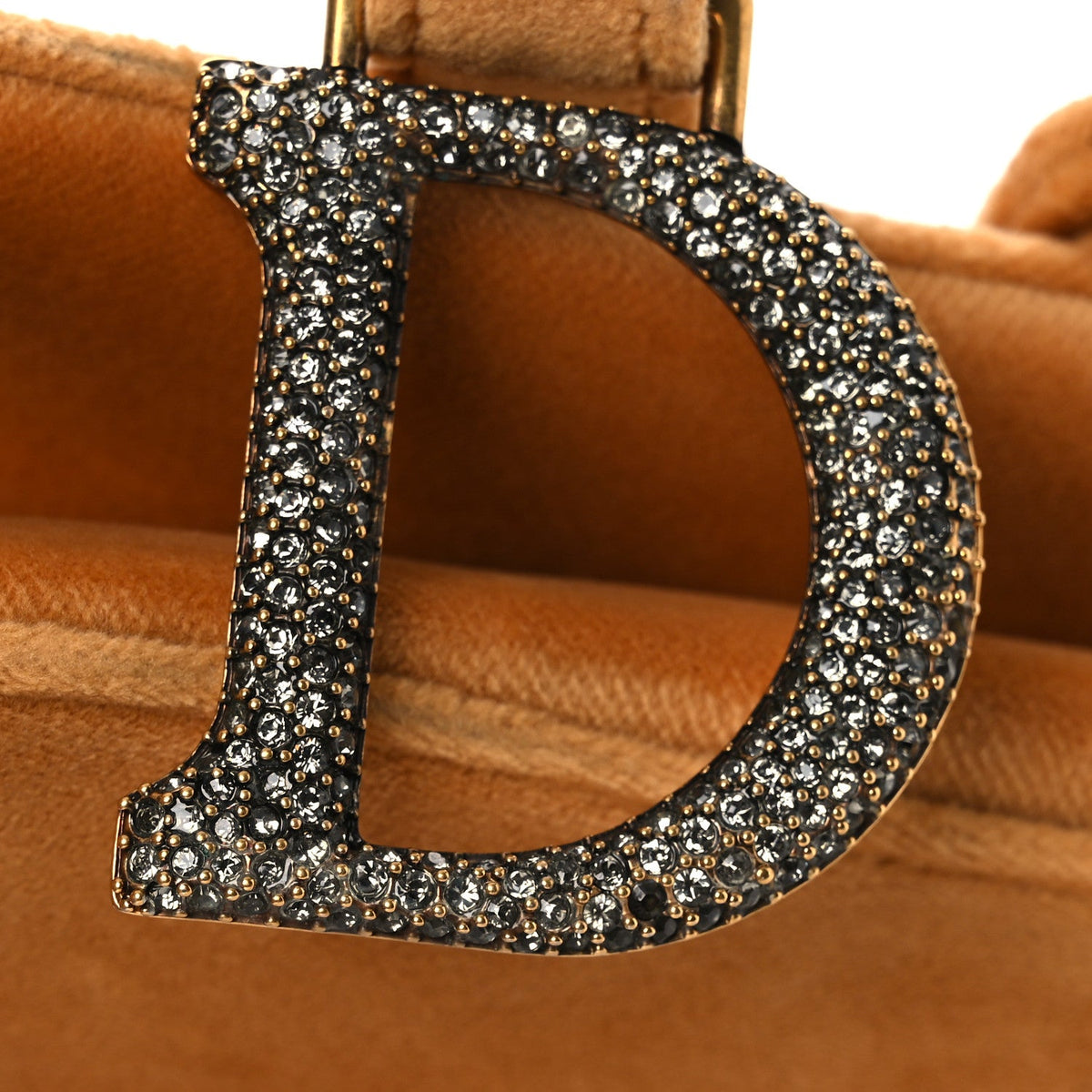 Velvet Crystal Mini Saddle Bag Camello