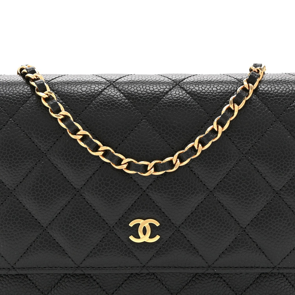 Caviar Quilted Wallet on Chain WOC Black