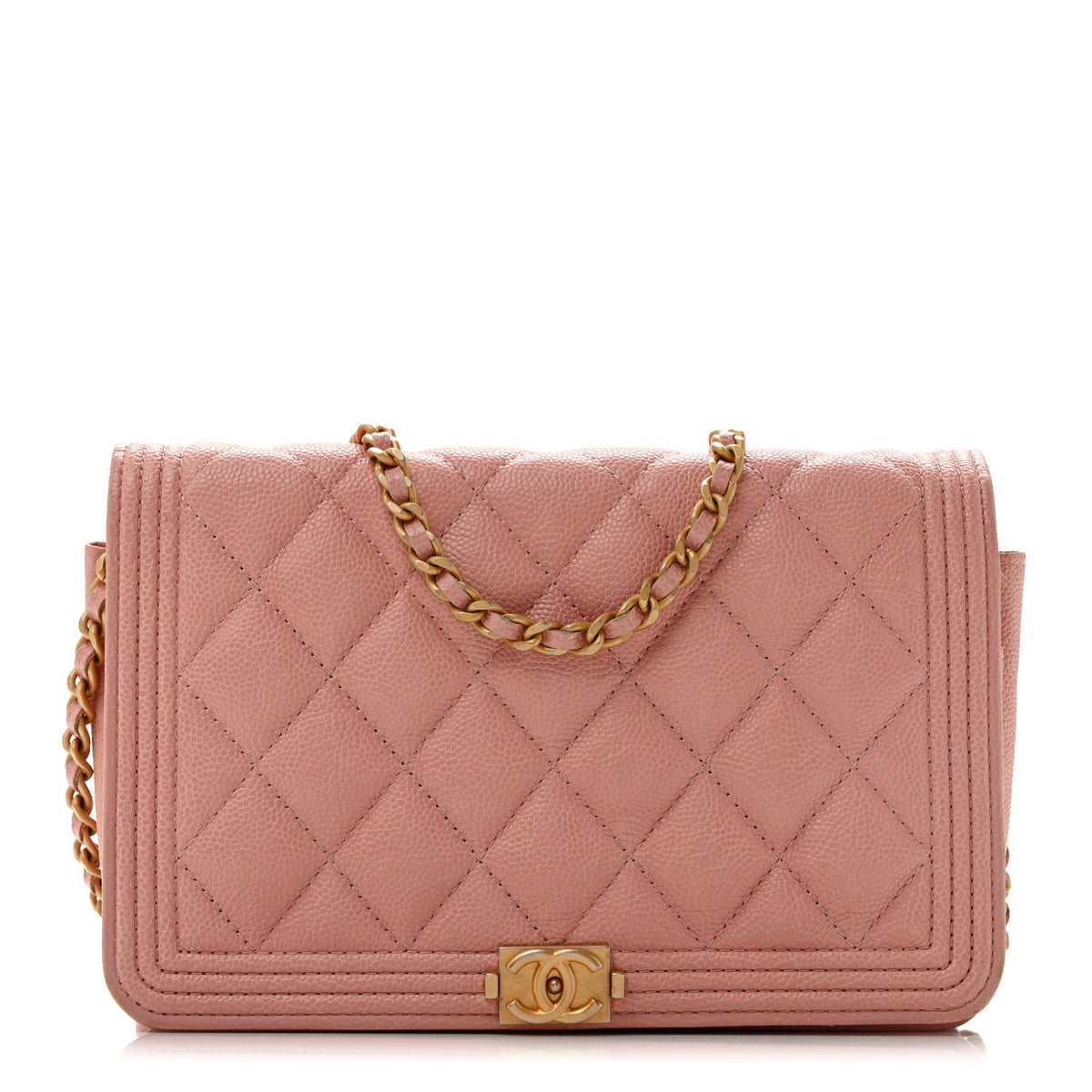 Caviar Quilted Boy Wallet On Chain WOC Pink