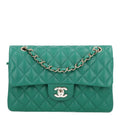 Lambskin Quilted Small Double Flap Green