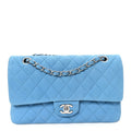 Iridescent Caviar Quilted Medium Double Flap Blue