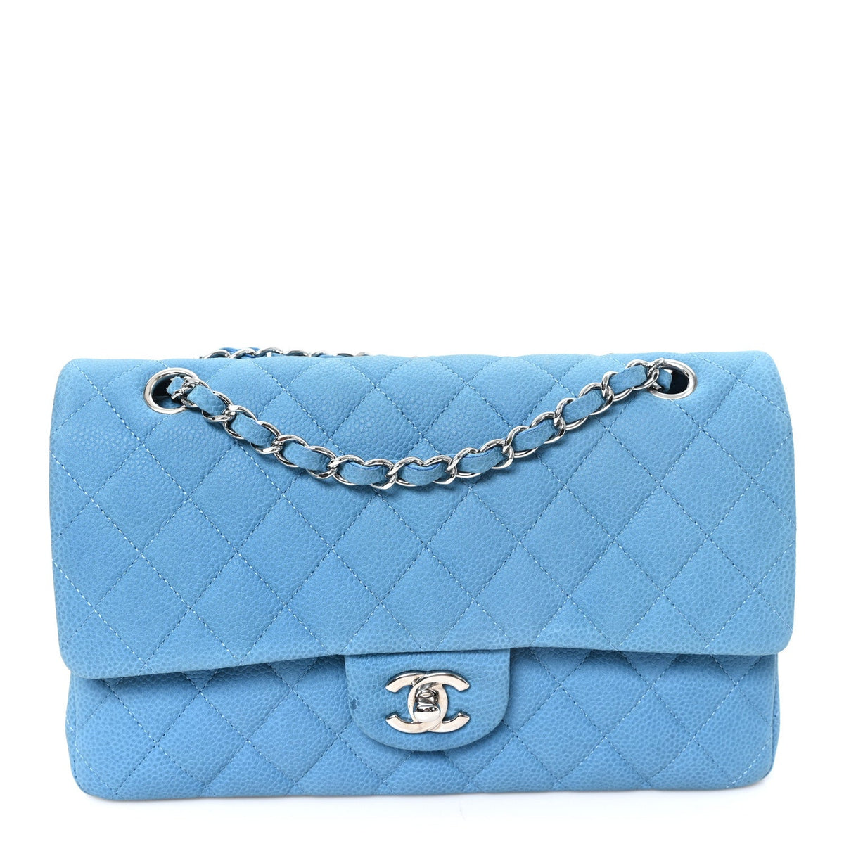 Iridescent Caviar Quilted Medium Double Flap Blue