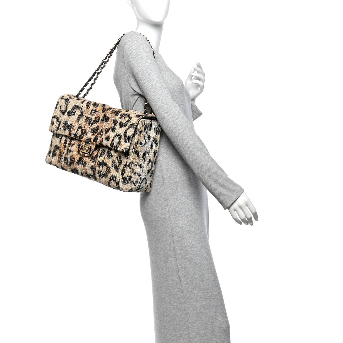 Tweed Mixed Fibers Leopard Print Souplissimo Maxi Flap Brown Black White