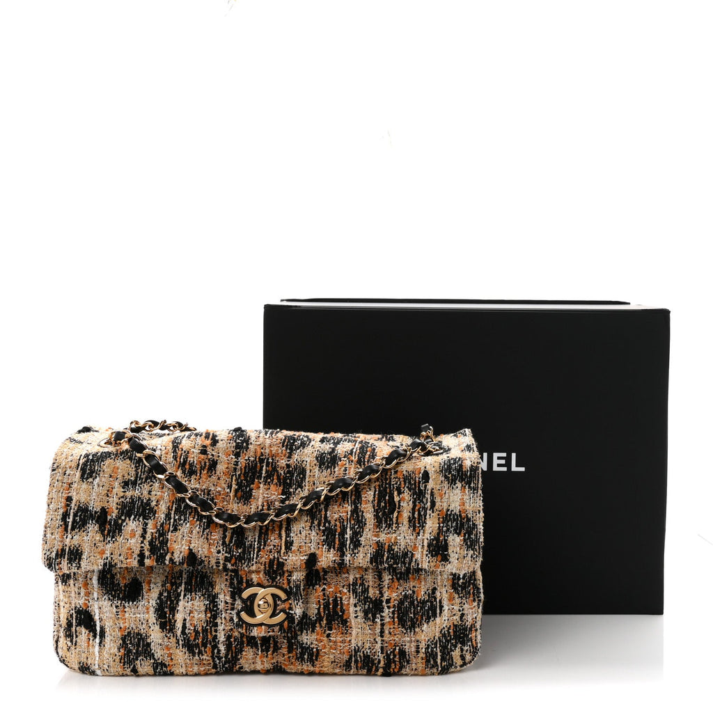 Tweed Mixed Fibers Leopard Print Small Souplissimo Maxi Flap Brown Black White