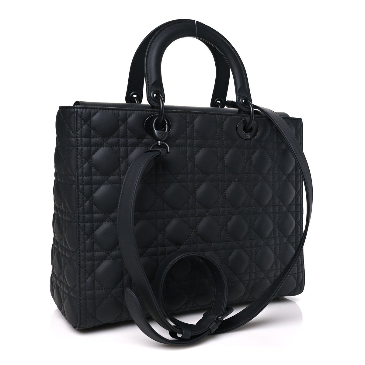 Ultra Matte Calfskin Cannage Large Lady Dior Black