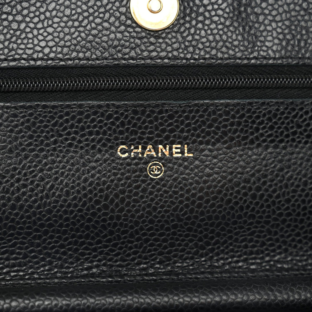 Caviar Quilted Wallet on Chain WOC Black