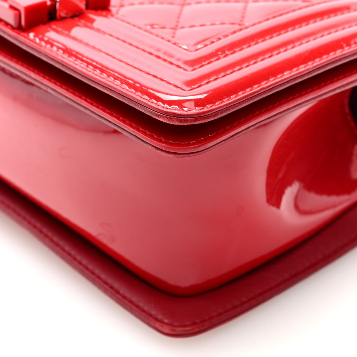 Patent Calfskin Quilted Small Plexiglass Boy Flap Red