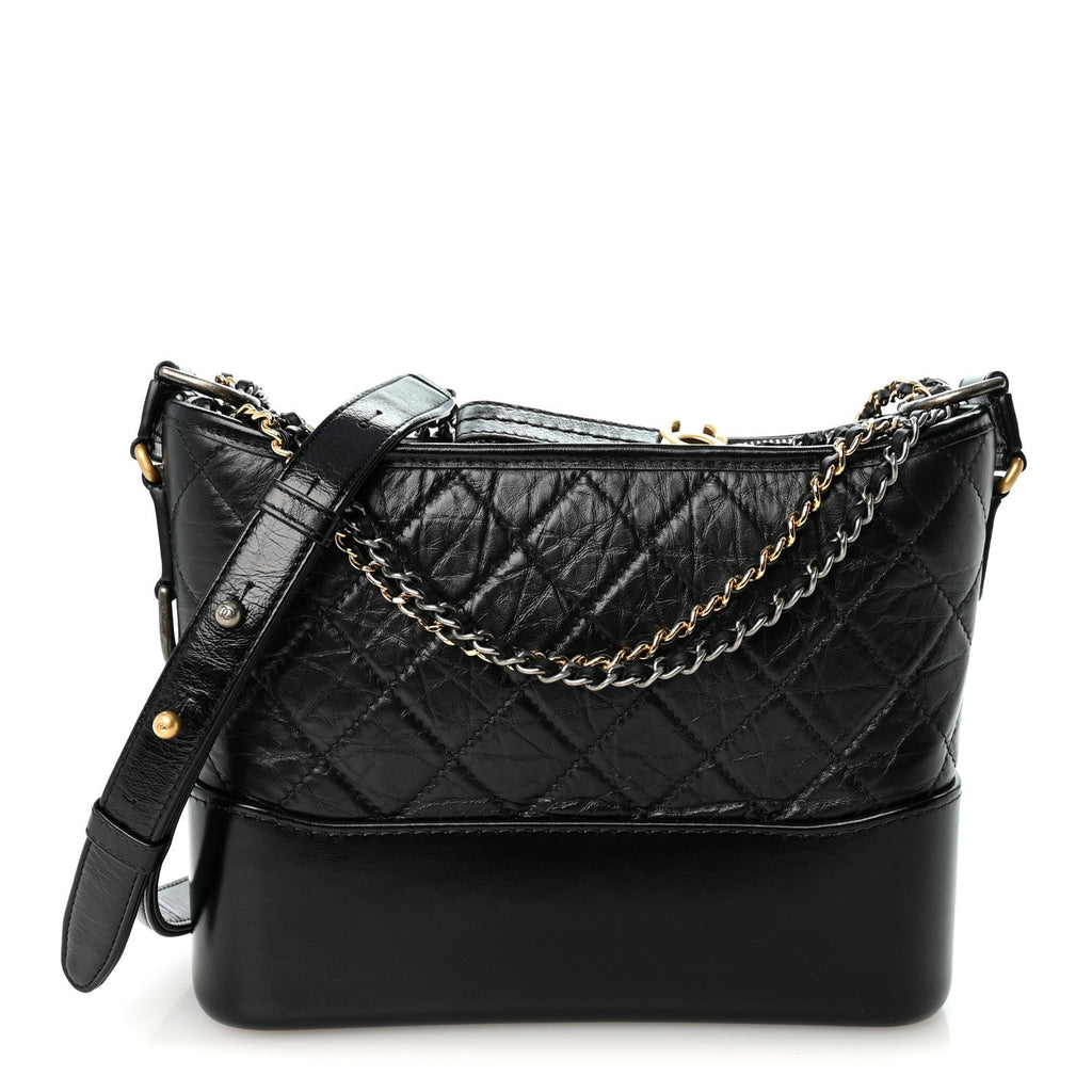 Aged Calfskin Quilted New Medium Gabrielle Hobo Black