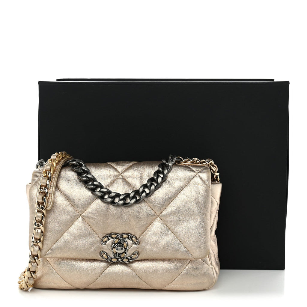 Metallic Lambskin Quilted Medium Chanel 19 Flap Gold