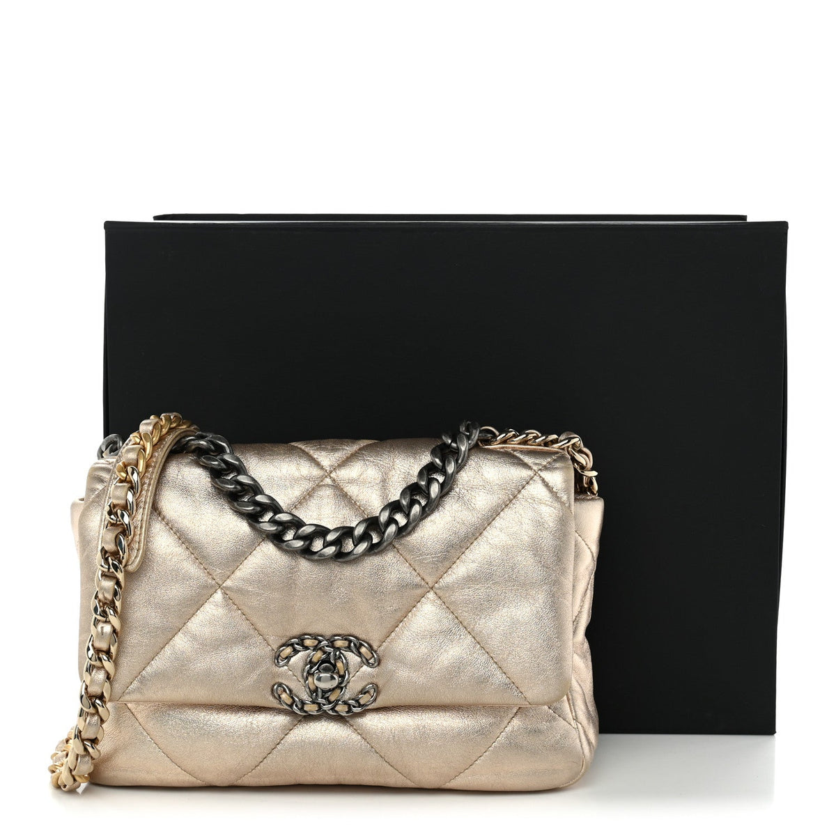 Metallic Lambskin Quilted Medium Chanel 19 Flap Gold