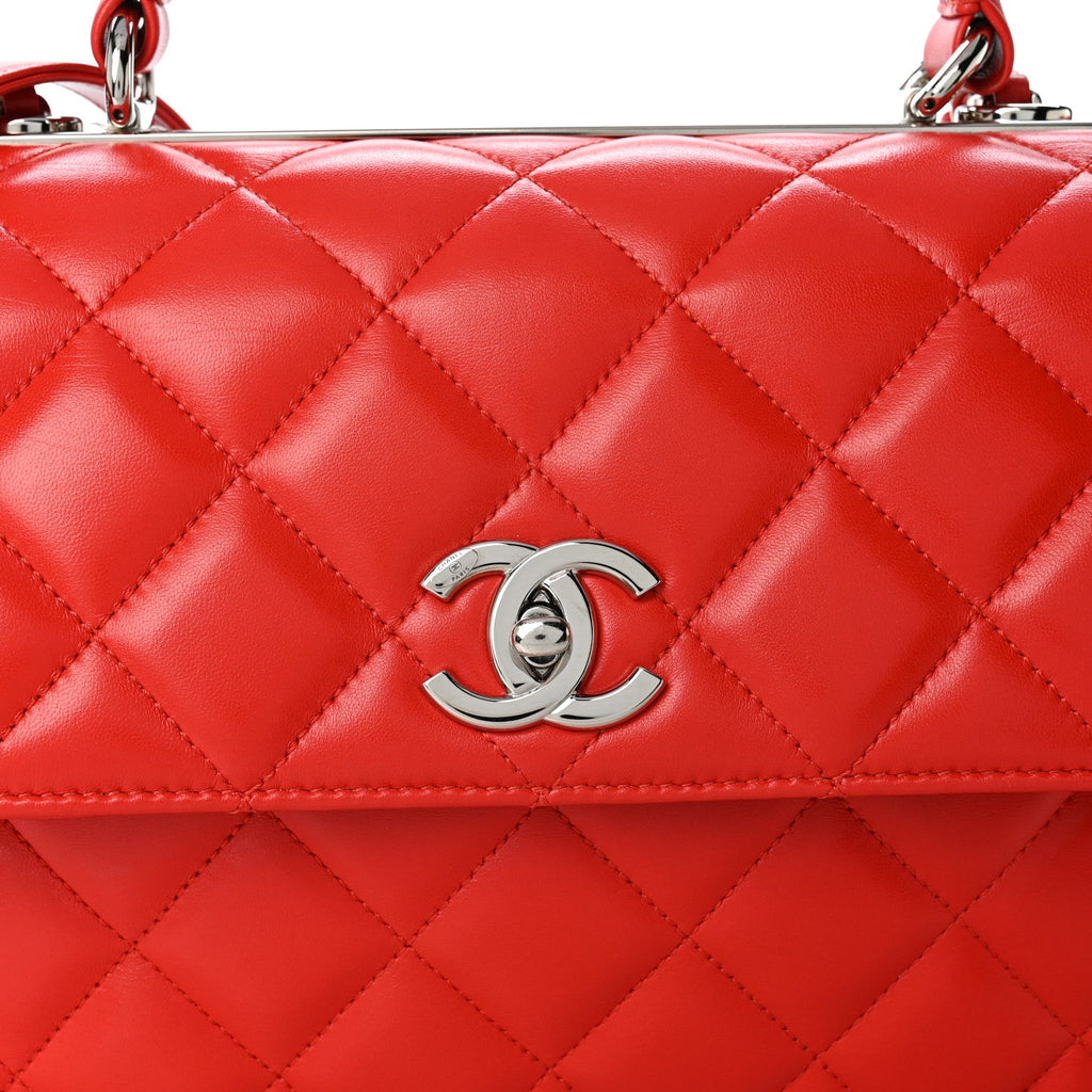 Lambskin Quilted Medium Trendy CC Flap Dual Handle Bag Red
